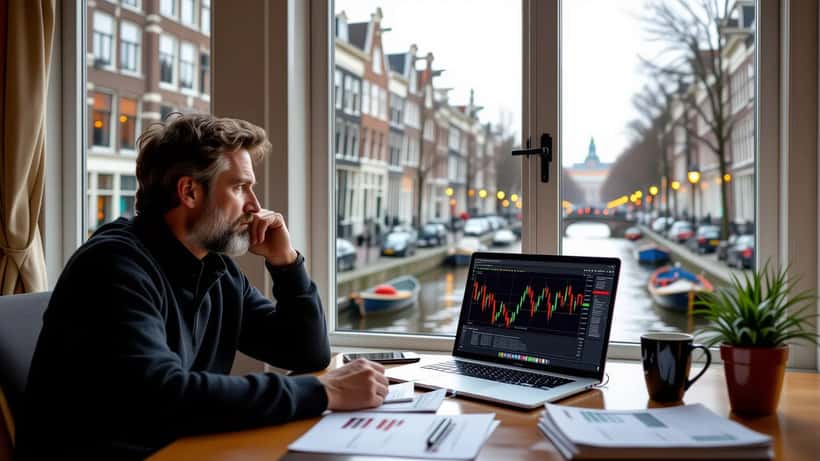 Nederlandse belegger ziet hackingwaarschuwing op laptop met AEX-koersen