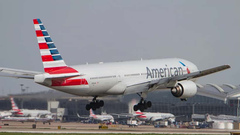 American Airlines Boeing 777-200 airplane on tarmac