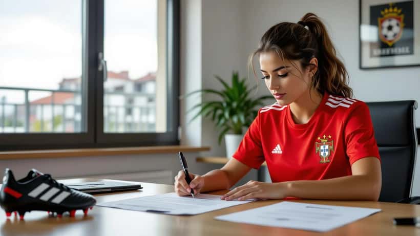 Jovem futebolista português a assinar contrato desportivo profissional