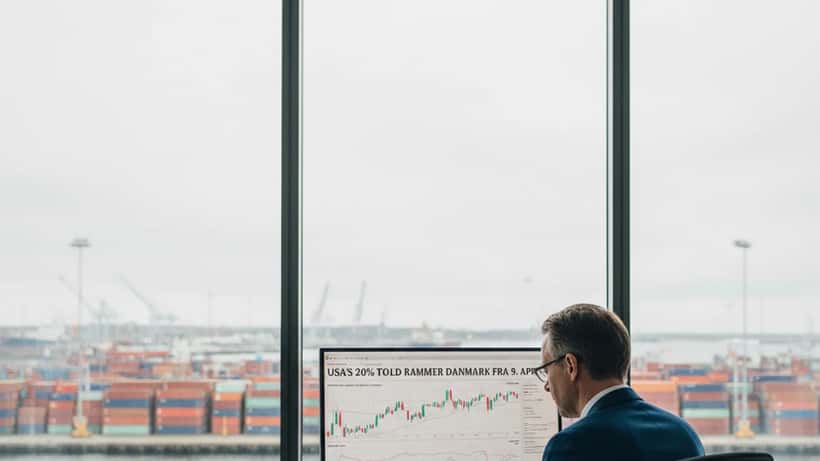 Dansk finansrådgiver gennemgår toldordrekonsekvenser med markedsgrafer i Copenhagens erhvervsliv
