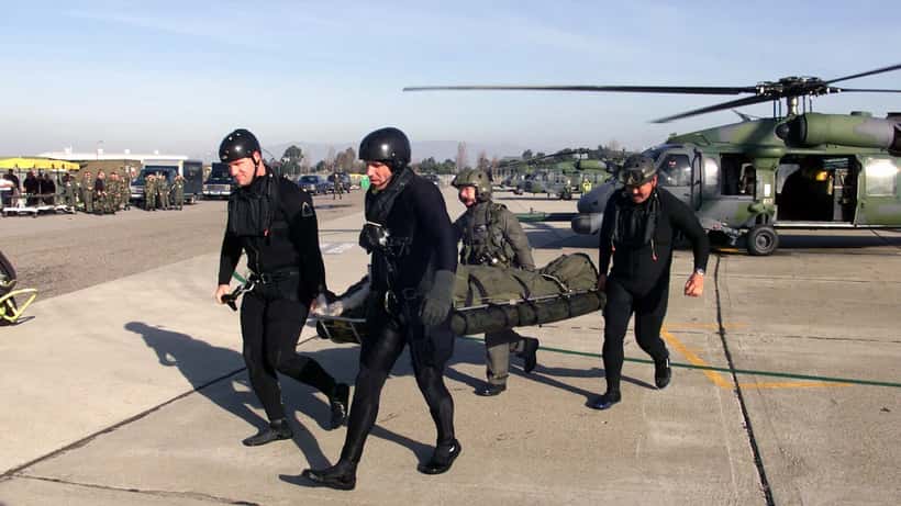 U.S. Air Force pararescue specialists conducting a maritime search and rescue operation