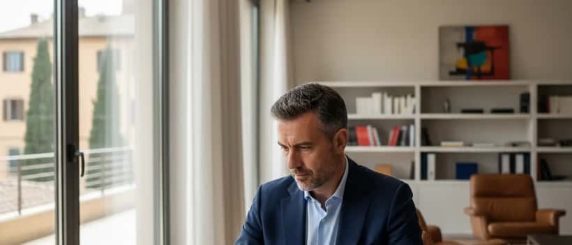 Professionista italiano che analizza documenti sulla privacy dei dati in ufficio