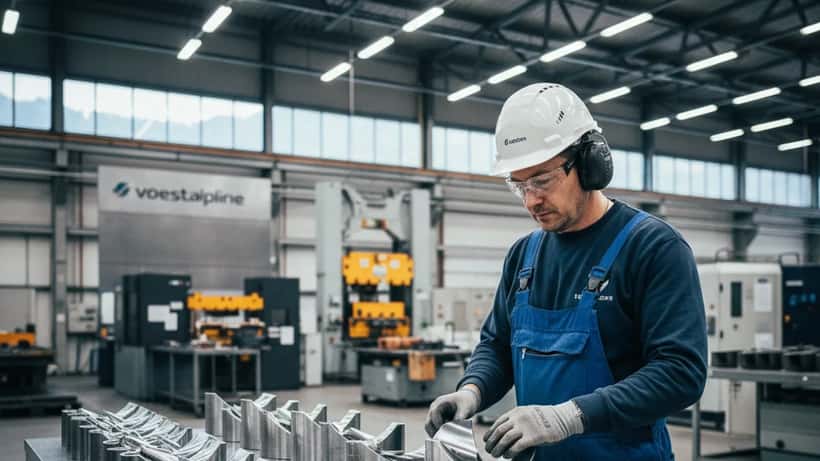 Österreichischer Industriearbeiter prüft Luft- und Raumfahrtkomponenten aus Schmiedestahl in Linzer Fabrik