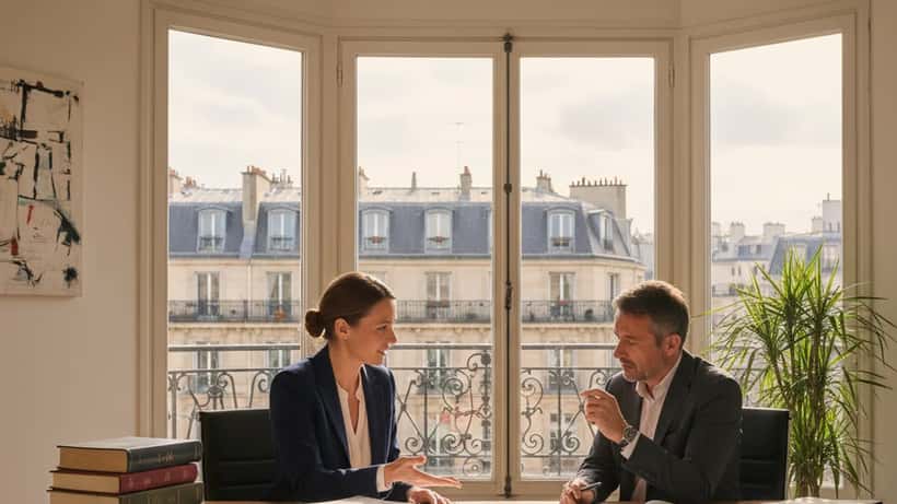 Avocate en droit du travail expliquant les droits d'un salarié lors de la grève du 31 mars 2026 dans un bureau parisien