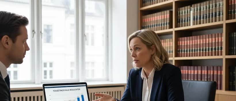 Dansk kvinde konsulterer en advokat om juridiske rettigheder efter valget 24. marts 2026