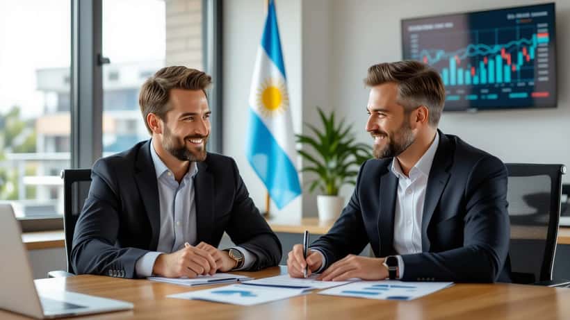 Financieel adviseur bespreekt Argentijnse inflatie-impact met ondernemer in kantoor