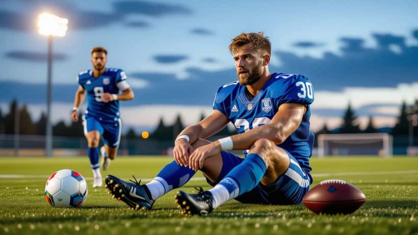 Fotballspiller holder skadet ankel på syntetisk gressmatte etter intens fotballkamp