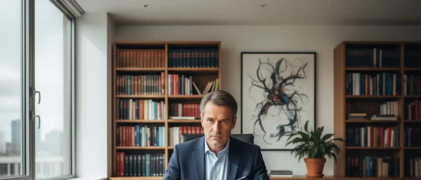 Avocat français examinant un contrat dans un bureau professionnel