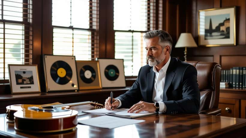 Bureau d'avocat spécialisé en succession avec contrats musicaux et disques d'or encadrés