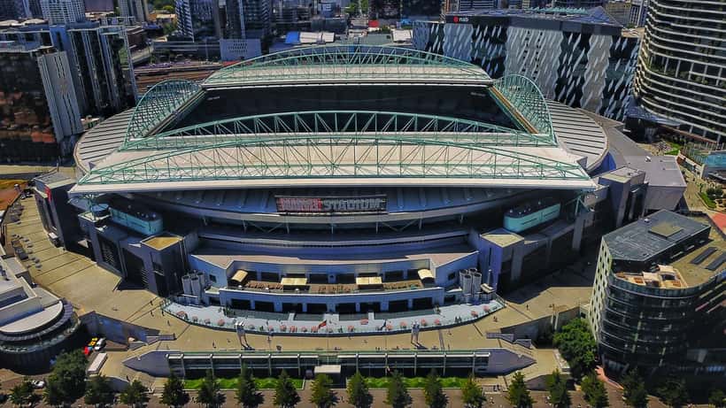 Aerial view of Marvel Stadium in Melbourne, a venue for Zach Bryan's 2027 Australian tour