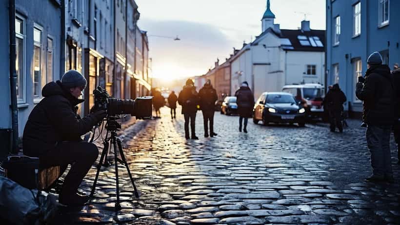 Íslenskt kvikmyndateymi að vinna við tökur í Reykjavík