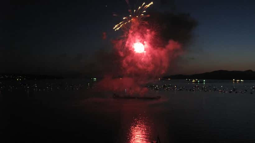 Fireworks display over water in Canada during a national celebration