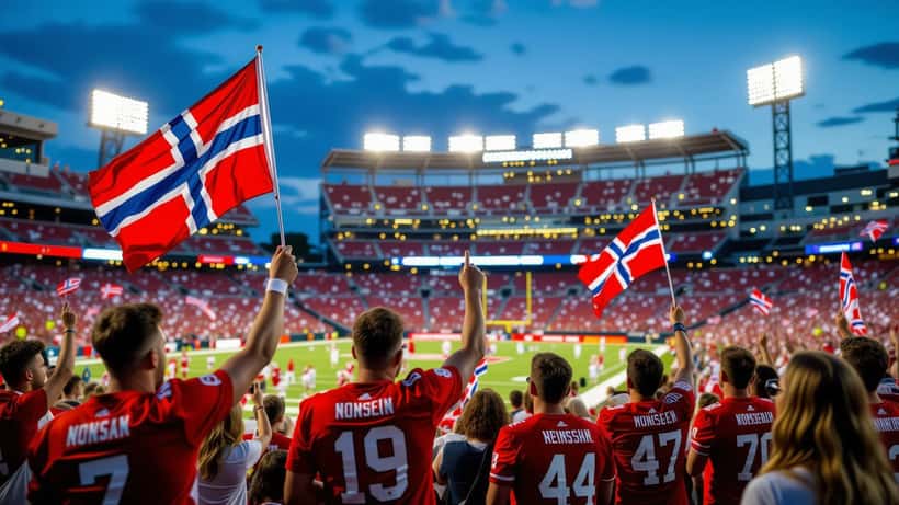Norske fotballfans samlet utenfor Gillette Stadium i Boston før VM-kampen mot Irak