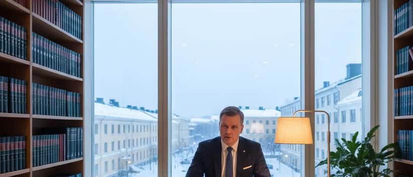 Suomalainen asianajaja tutkii liikennerikosasiaa toimistossaan Helsingissä