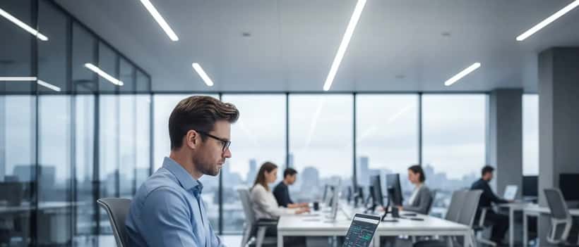 IT-Spezialist überwacht Netzwerkinfrastruktur in deutschem Büro