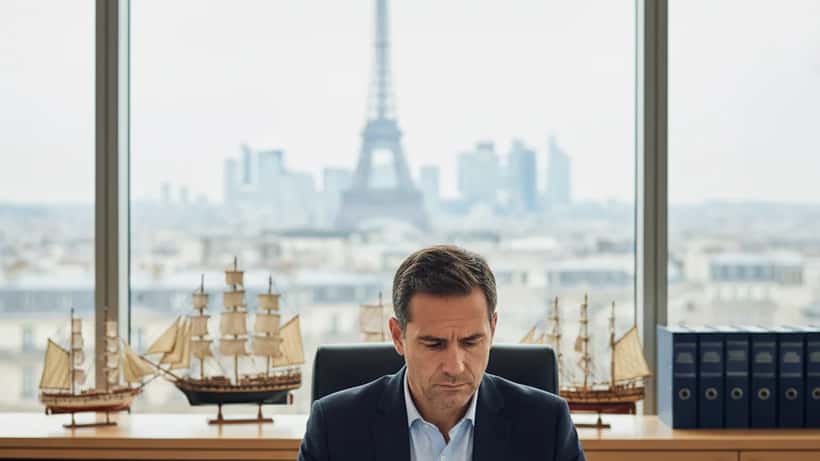 Avocat français en droit maritime examinant des contrats de transport international dans un bureau parisien