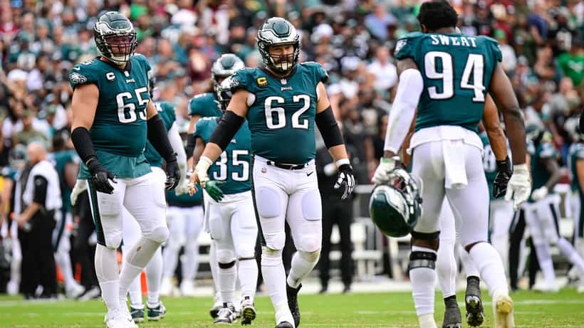 Lane Johnson and Jason Kelce Philadelphia Eagles offensive line mental health awareness