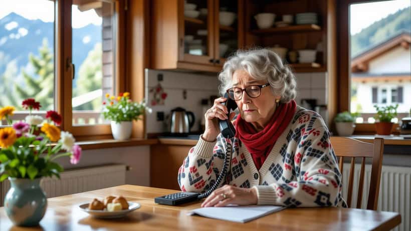 Personne âgée inquiète au téléphone, arnaque téléphonique Suisse 2026