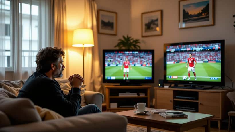 Adepto português ansioso a assistir a jogo da Liga Portugal em casa