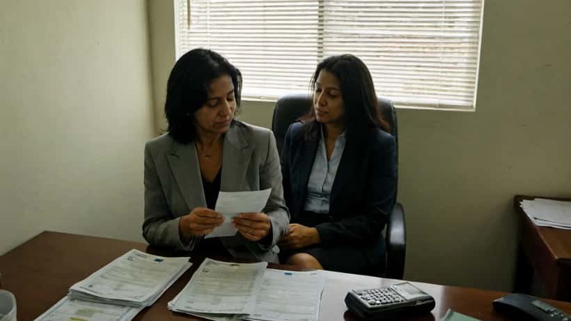 Kvinde og immigrationsadvokat gennemgår deportationsdokumenter i et kontor i Miami