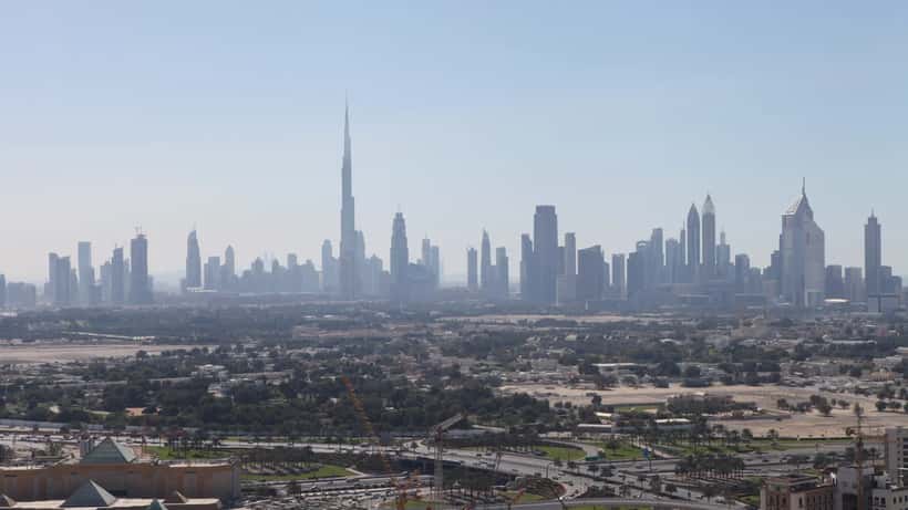 Dubai skyline with modern skyscrapers in the United Arab Emirates