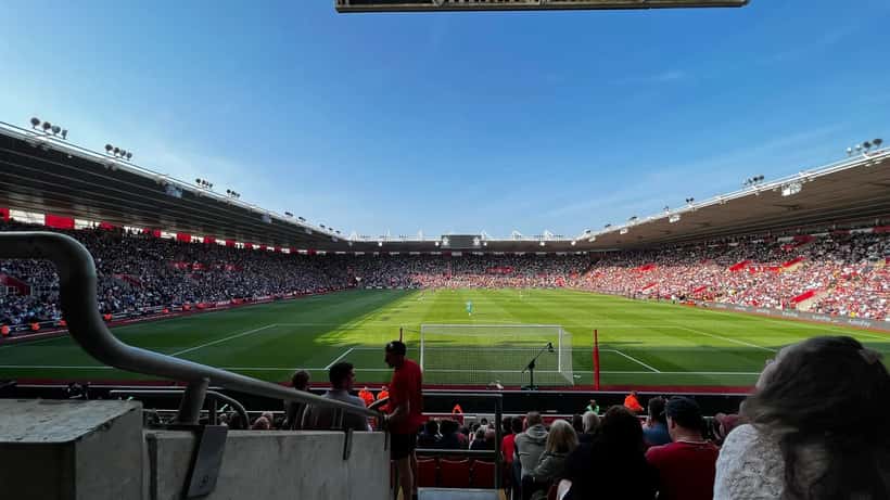 St Mary's Stadium interior during an EFL Championship match with fans in the stands