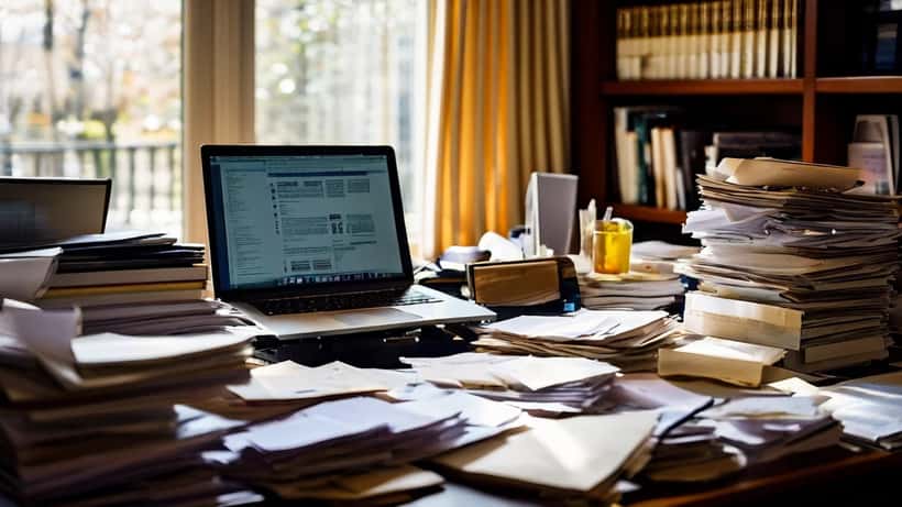 Federal documents and case files on a government office desk