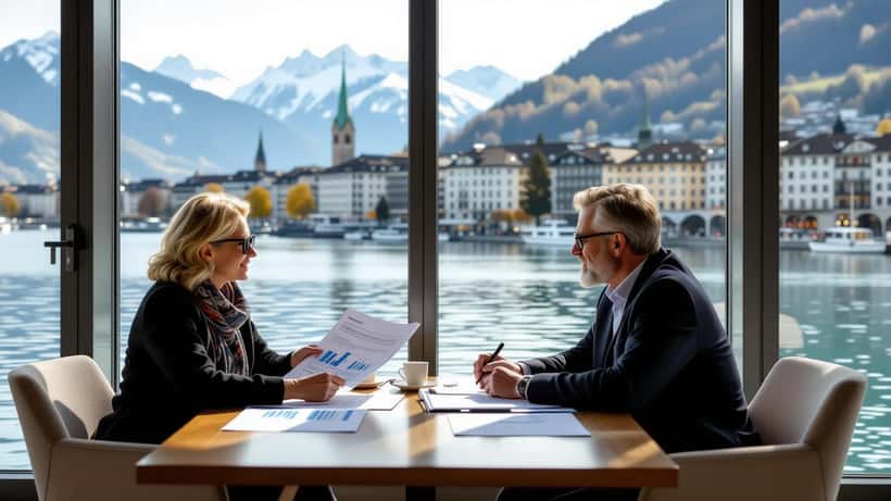 Couple suisse consultant un conseiller patrimonial sur leur caisse de pension
