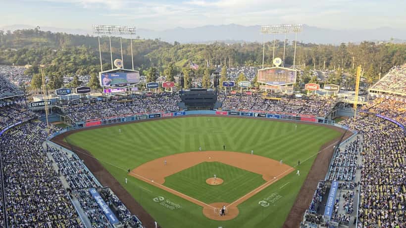 Vista aérea del Dodger Stadium durante los playoffs de la MLB 2026