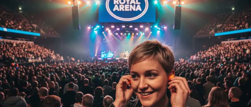 Ung dansk kvinde sætter ørepropper i ved Royal Arena koncert