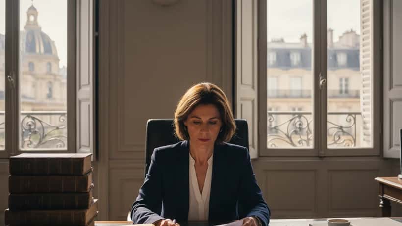 Avocate française consultant des dossiers juridiques dans un cabinet parisien