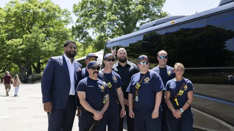 Lane Johnson and Jordan Mailata of the Philadelphia Eagles at Arlington National Cemetery, 2025