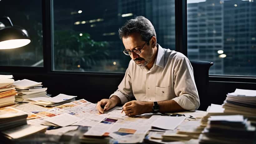 Consultor financeiro revisando documentos de prêmio de loteria e plano de investimento em São Paulo