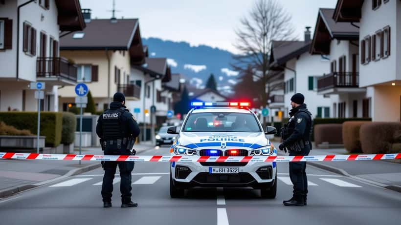 Policiers cantonaux zurichois bouclant une rue résidentielle de Regensdorf au petit matin