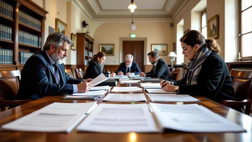 Documenti legali e cartelle cliniche su tavolo in tribunale italiano per perizia psichiatrica forense