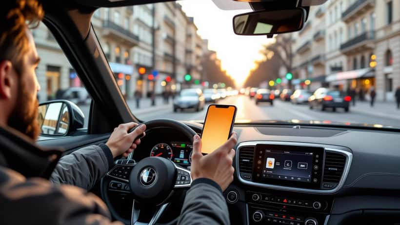 Conducente usa lo smartphone al volante mentre guida in città