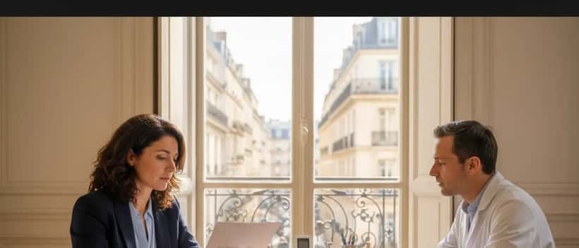 Femme consultant un spécialiste ORL à Paris avant la saison de l'Opéra