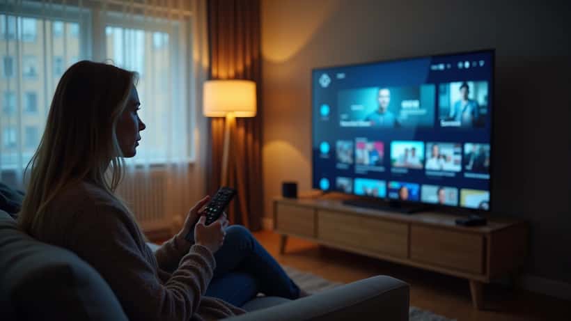 Kvinde i dansk stue ser på streaming-TV – EU's DSA giver nye digitale rettigheder mod dataindsamling