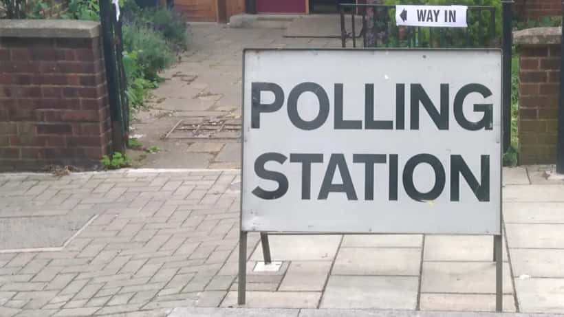 Polling station sign for a UK general election