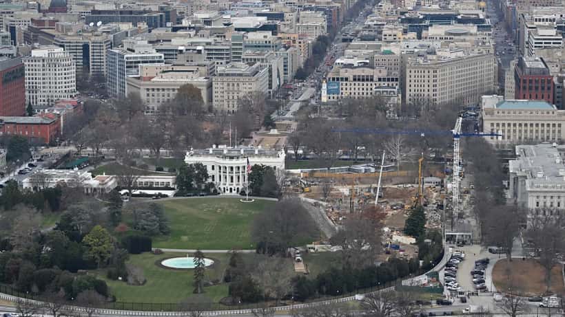 Construcción del Ala Este de la Casa Blanca en Washington DC, diciembre 2025, durante las obras del nuevo salón de eventos de Trump