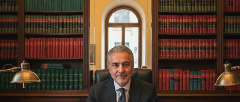 Avvocato penalista in uno studio legale a Napoli con libri di diritto penale