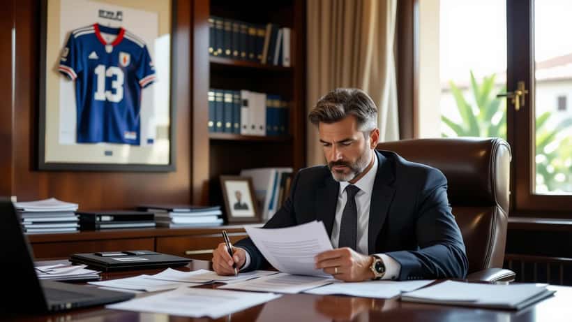 Avvocato sportivo che esamina contratti di calcio professionistico per una neopromossa in Serie C
