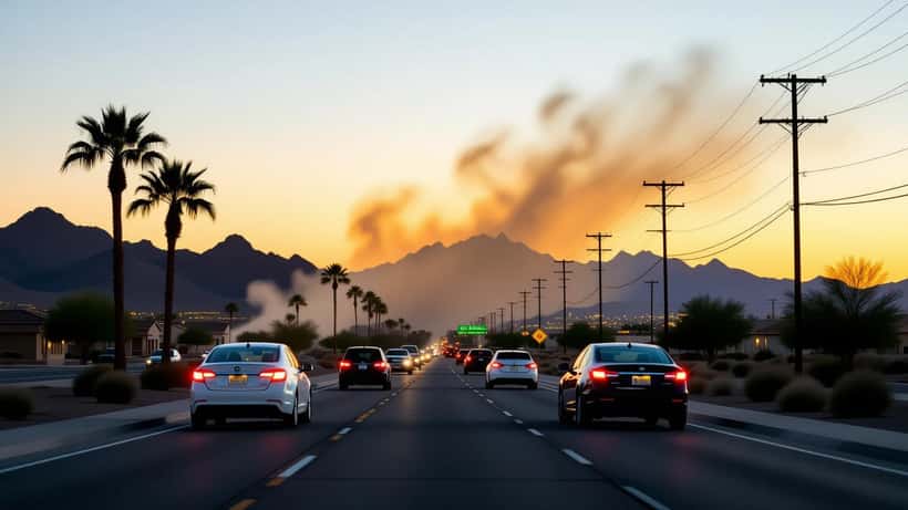 Wall of dust from a haboob engulfing a Phoenix highway during a July 2026 dust storm warning