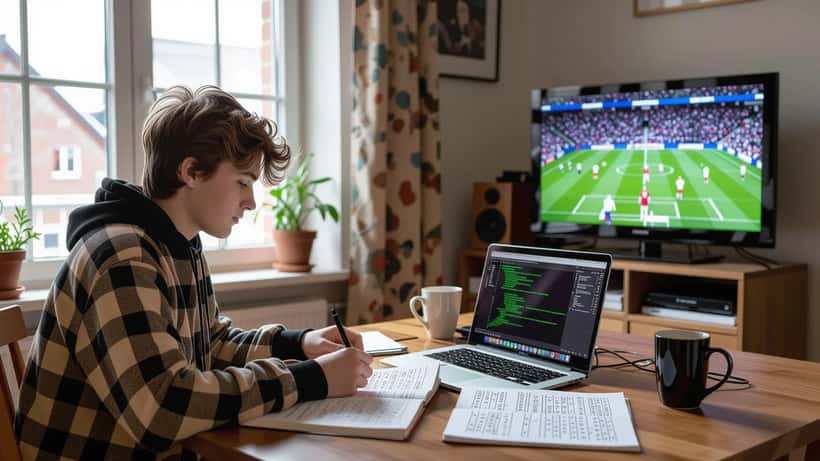 Svensk gymnasieelev räknar sannolikhet med fotbollsodds vid köksbordet