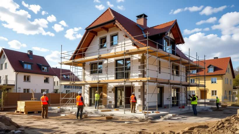 Handwerker renovieren ein historisches Haus in Torgau im Jahr 2026
