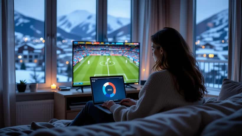 Norsk kvinne frustrert foran frossen Viaplay-strøm på laptop under Premier League-kamp