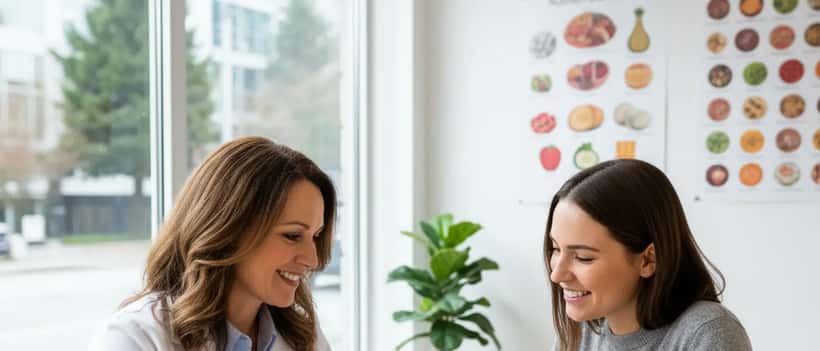 Canadian dietitian reviewing personalized nutrition plan with patient in Vancouver clinic