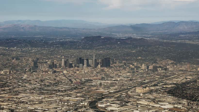 Aerial view of Los Angeles skyline, California, USA