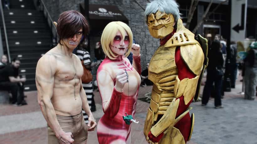 Attack on Titan fan cosplay at US convention showing Scout Regiment gear