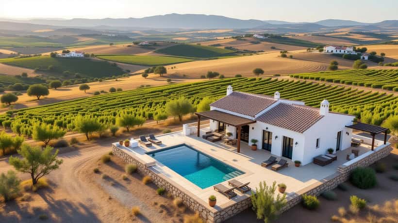 Vista aérea da Herdade da Negrita no Alentejo com paisagem rural e piscina